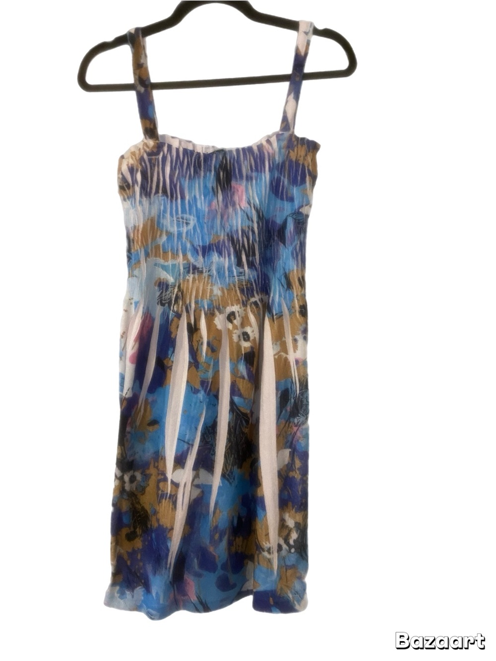 Just Love Blue, Tan & Pink Floral Smocked Sundress